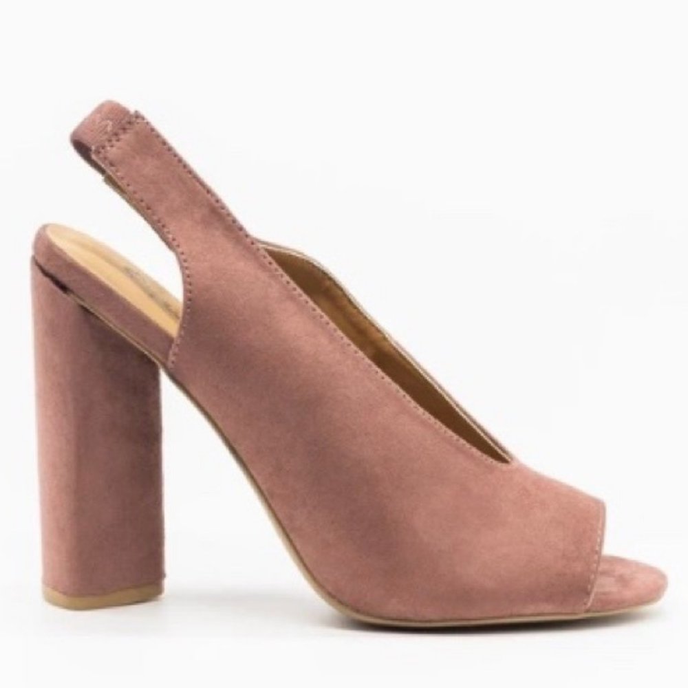 Mauve Faux Suede Slingback Heels - Picture 6 of 7